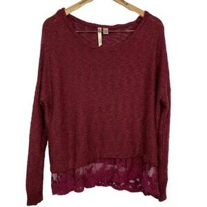 BY DESIGN WOMEN'S WINE RED LACE HEM SWEATER‎ SIZE LARGE